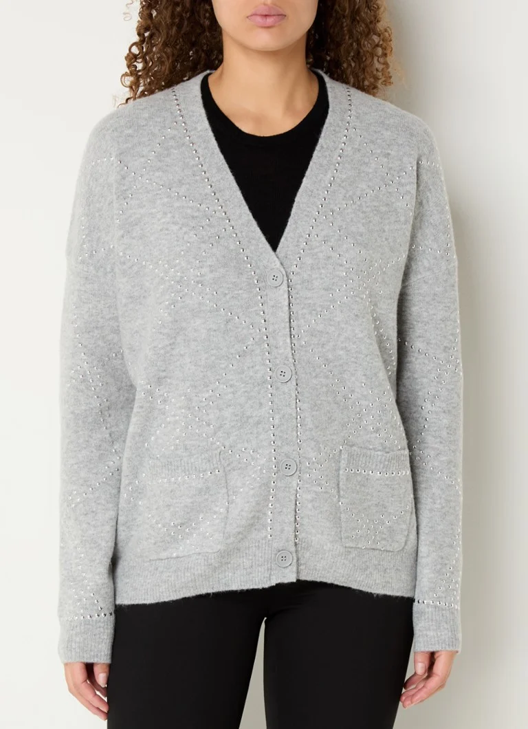 Gerry Weber Fine-knit cardigan in wool blend with rhinestones and patch pockets