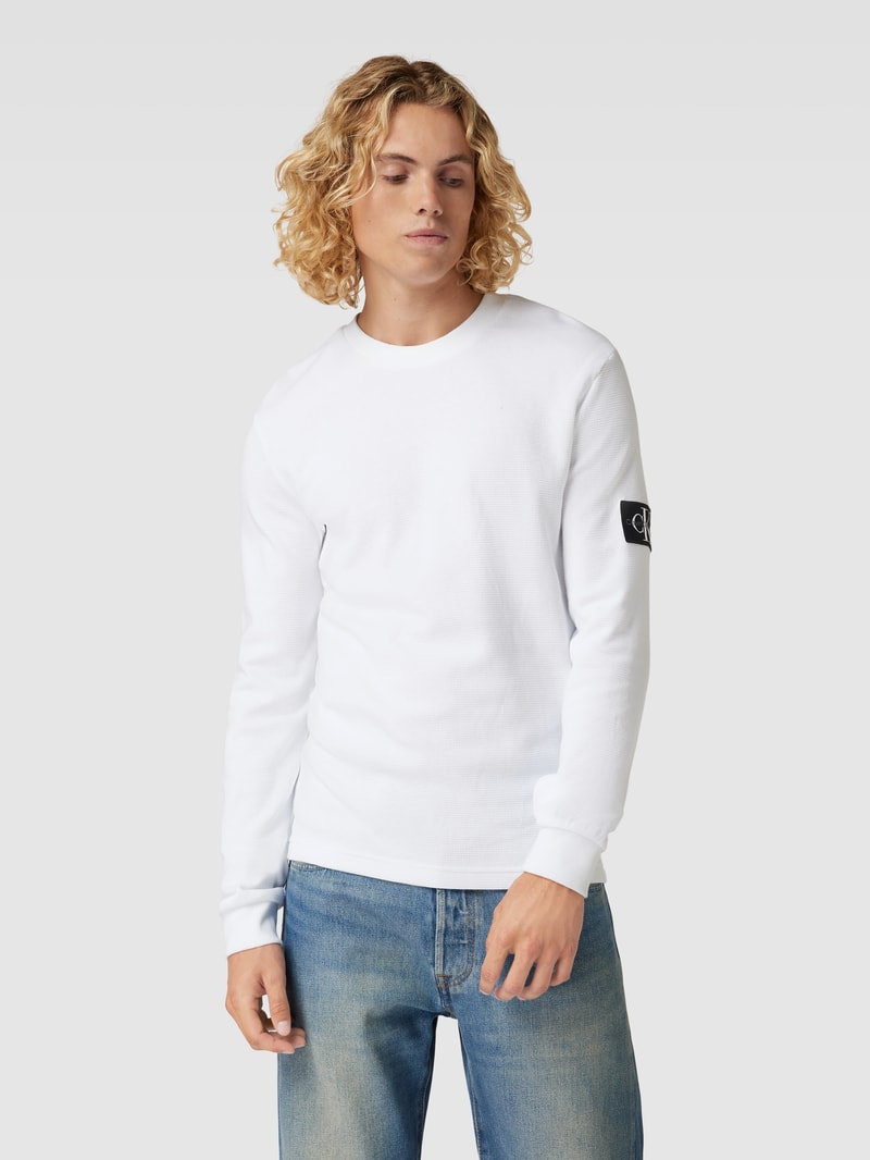 Longsleeve aus Baumwolle mit Strukturmuster Modell 'WAFFLE' in weiss
