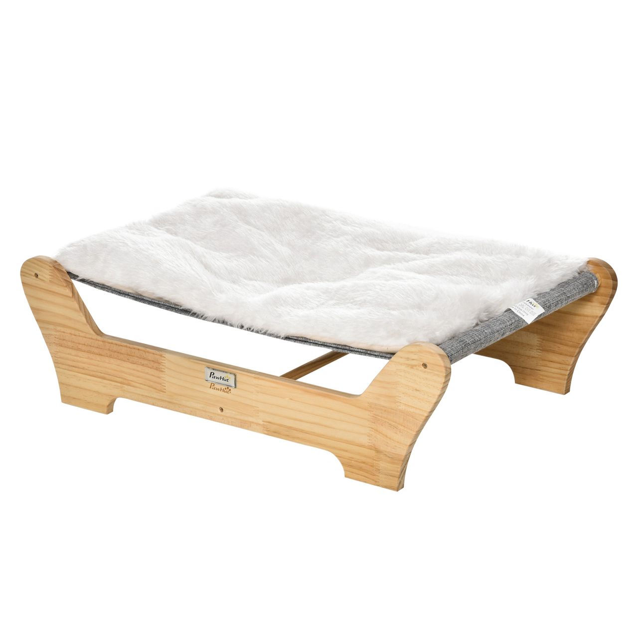 PawHut Katzenbett mit Gestell Hängematte für Katzen mit weichem Kissen Holz