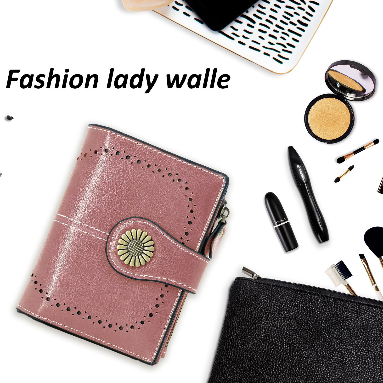 TAN.TOMI Brieftasche Geldbeutel Damen,Portemonnaie Damen mit RFID Schutz, Kreditkartenschlitz,Zusammenklappbar,Fotoslot,Cleveres Design