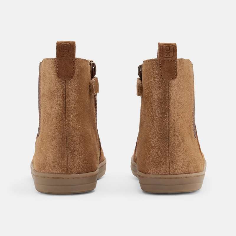 Boots chelsea croûte de cuir paillettes beige fille