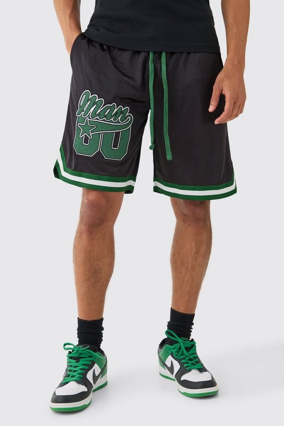 Baseball-Shorts aus Mesh und Satin mit Applique