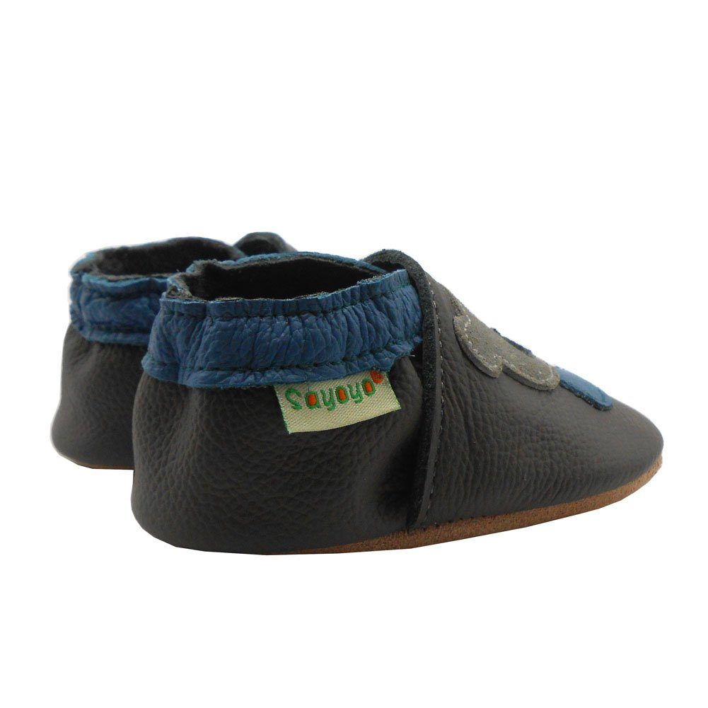 Yalion Weiche Leder Krabbelschuhe Lauflernschuhe Hausschuhe Lederpuschen Bär Grau 100% Leder Krabbelschuh