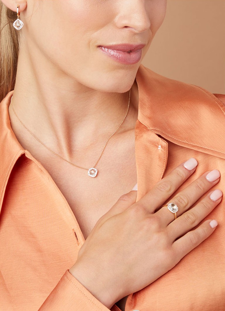 Inel cu vârf de diamant din aur galben, topaz alb de 3,13 ct, Fiesta
