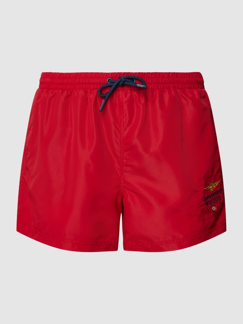 Badeshorts mit Label-Stitching Modell 'COSTUME' in rot