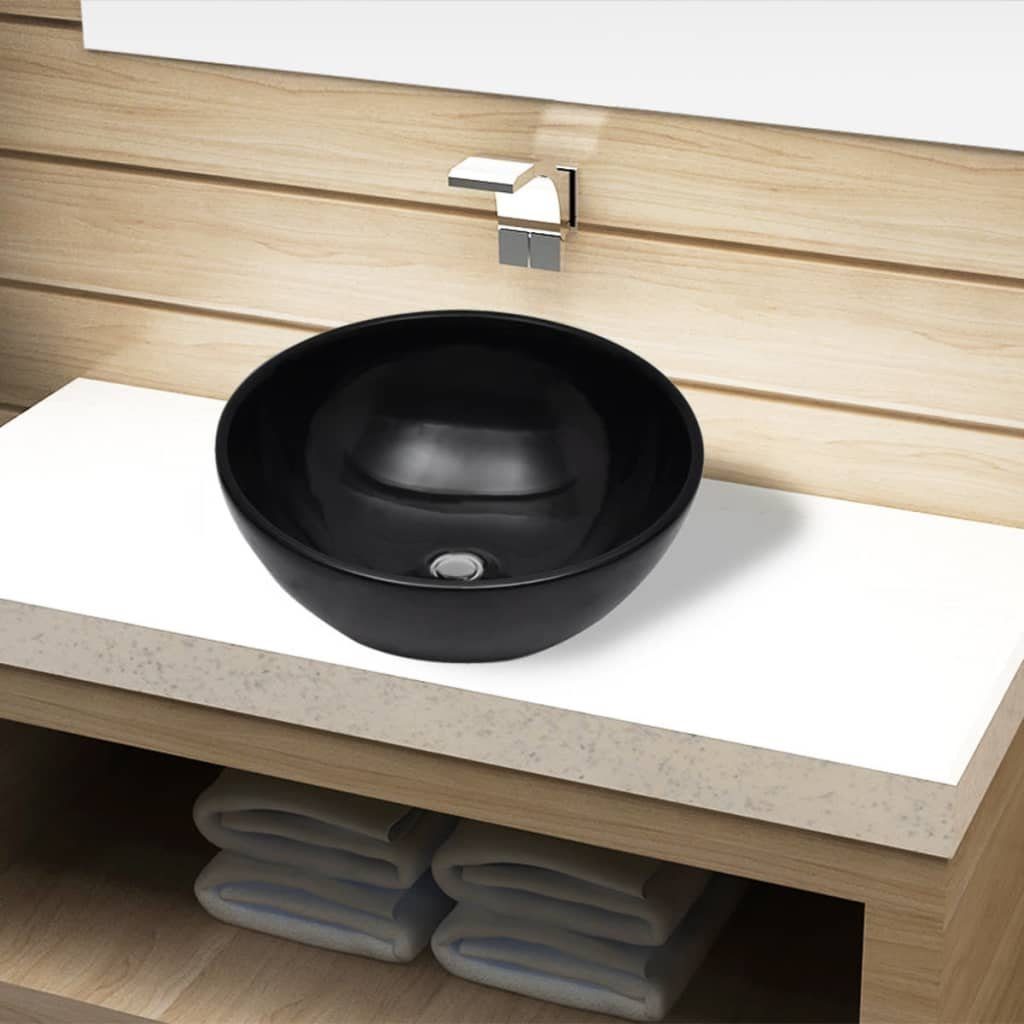 vidaXL Waschbecken Keramik Waschbecken rund schwarz
