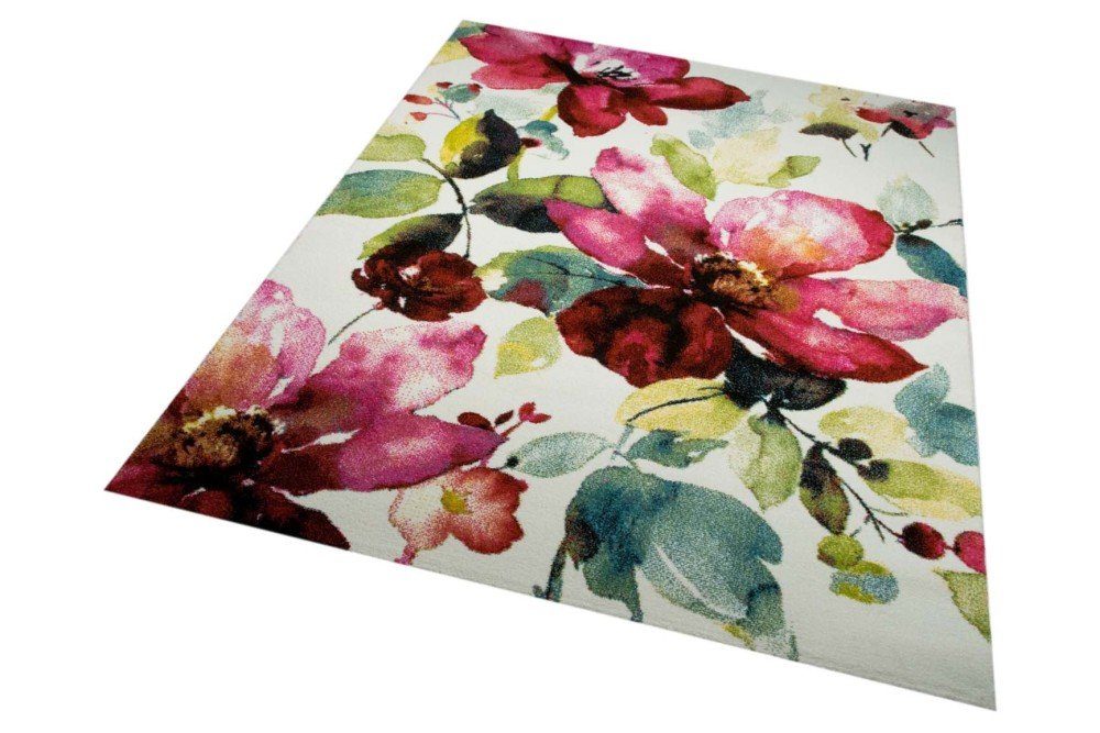 Teppich Moderner Teppich Kurzflor Wohnzimmerteppich Blumen Blüten bunt rot grün türkis, Carpetia, rechteckig, Höhe: 13 mm