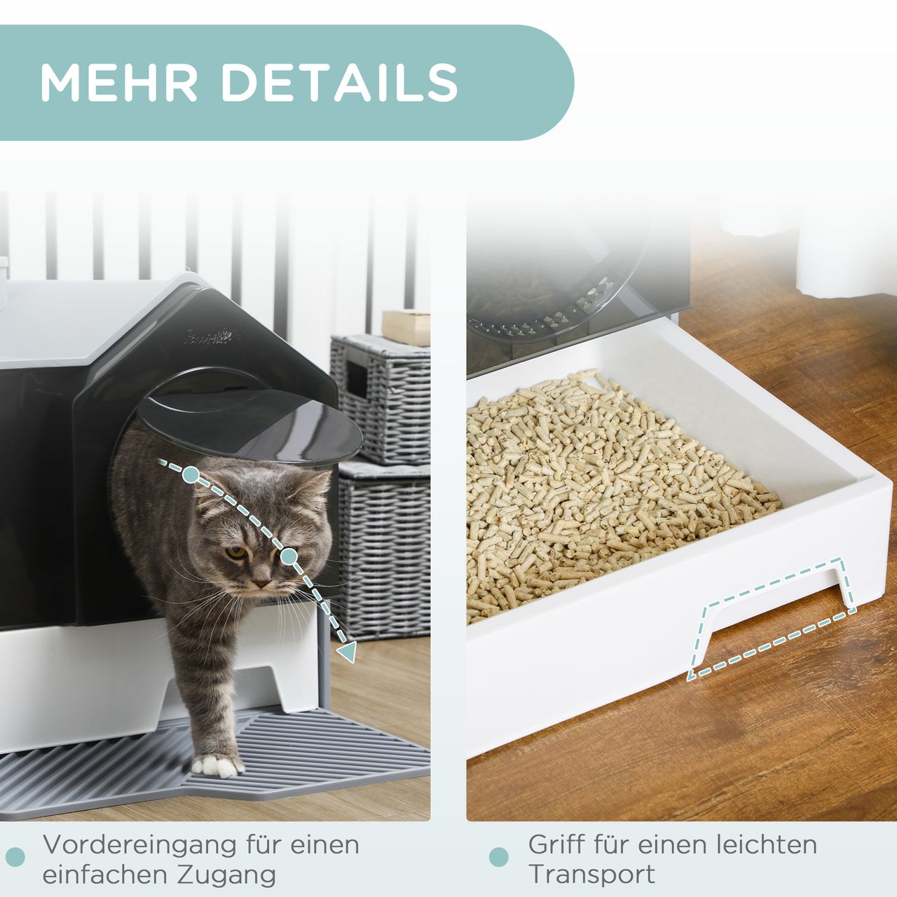 PawHut Katzentoilette Katzenklo mit Schaufel Filter für Katzen bis 8 kg Grau