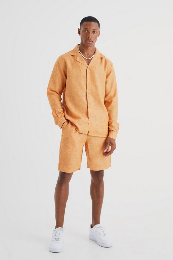 Langärmliges Hemd & Shorts in Leinenoptik