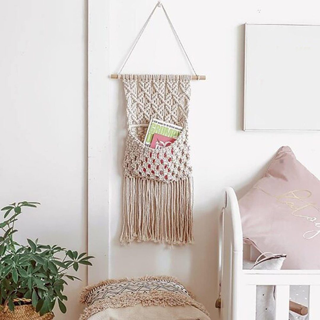 Wandteppich Spitzenwandbehang Wanddekoration 27 cm (Breite) × 82 cm (Länge), FIDDY, Magazinaufbewahrungsbehälter Baumwoll-Wandteppichtasche