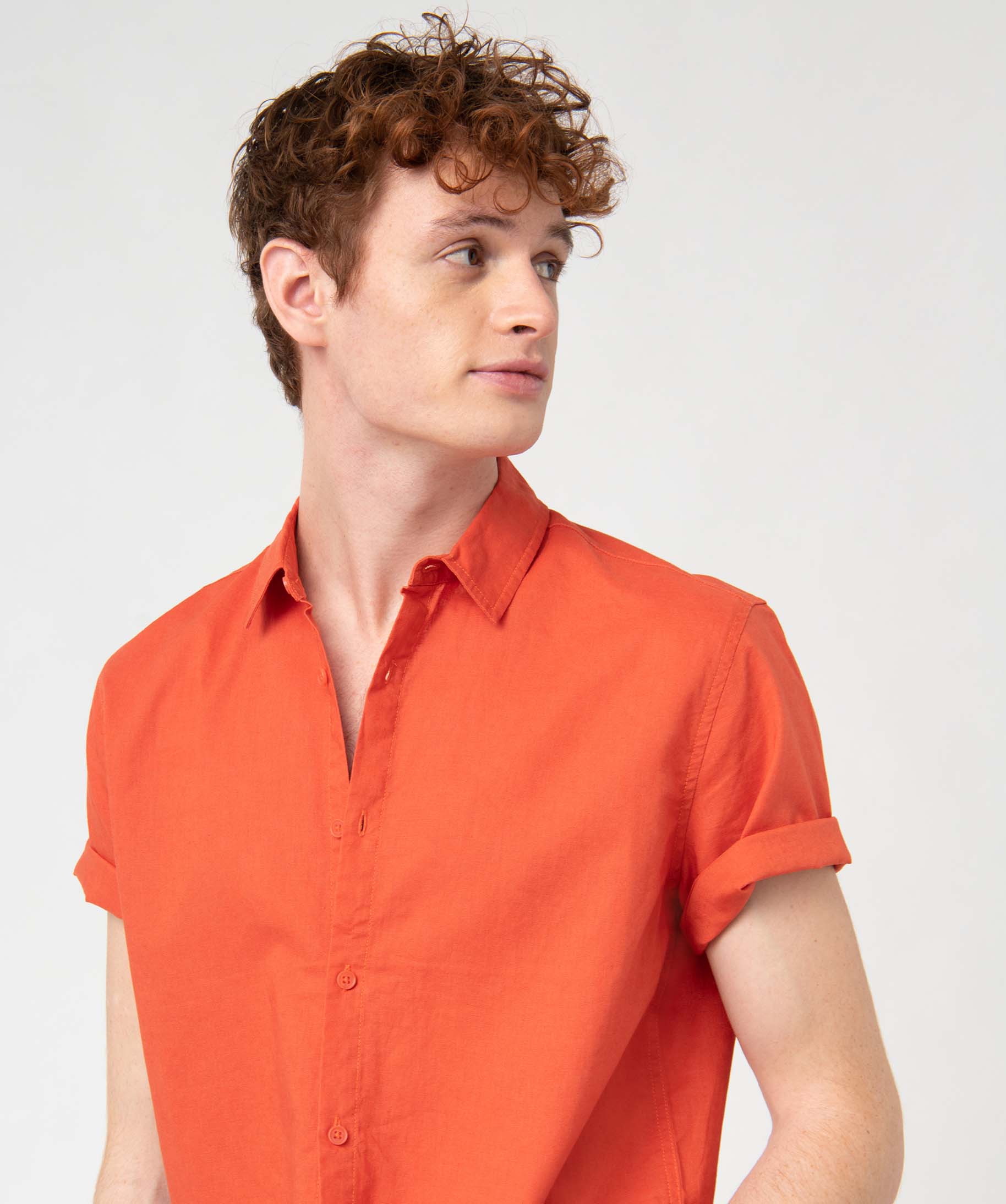 Chemise homme à manches courtes en lin mélangé orange | GEMO