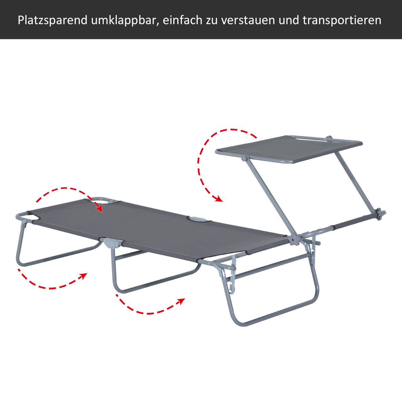 Outsunny Sonnenliege Gartenliege Wellnessliege Strandliege klappbar mit Sonnenschutz (Grau)