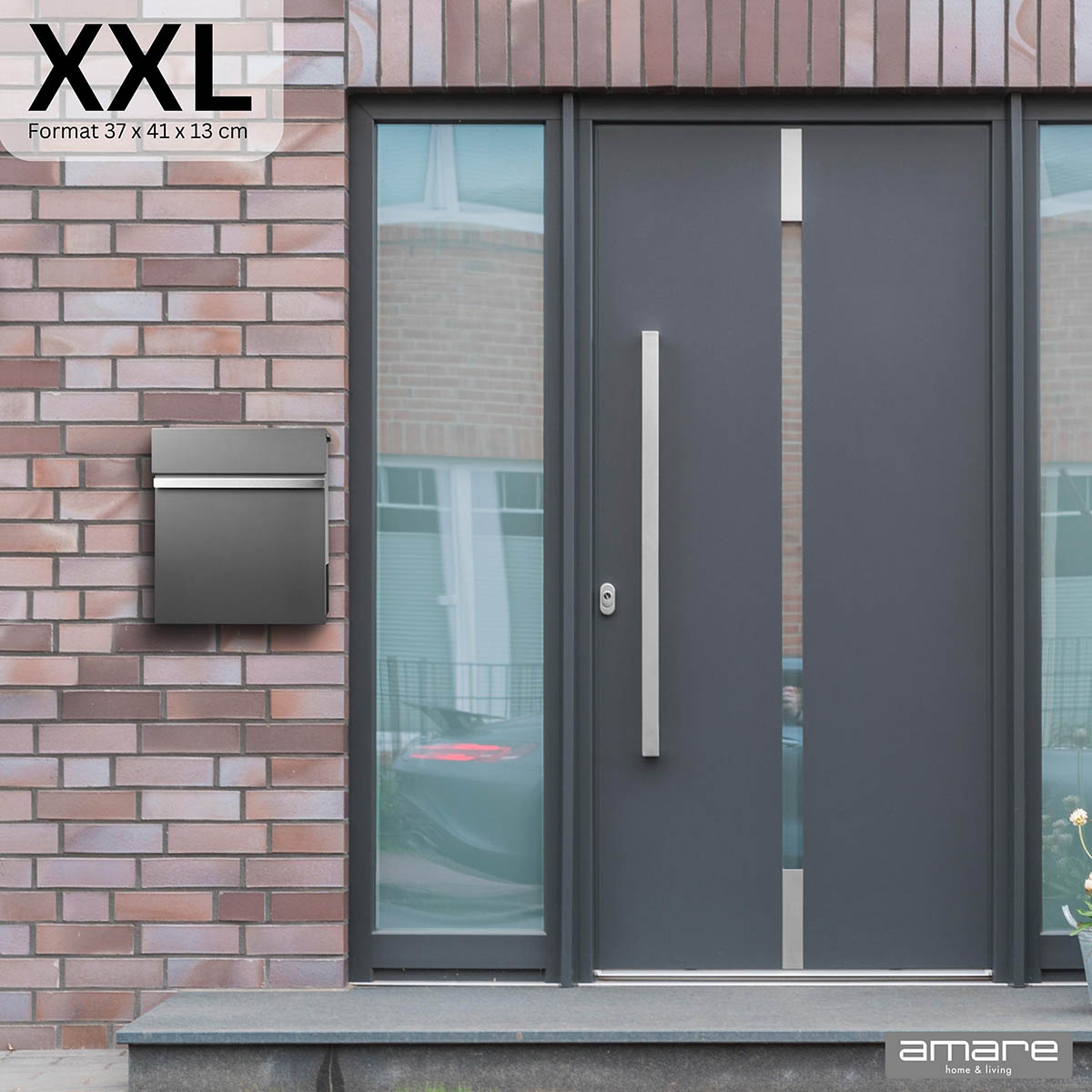 Weles AMARE DESIGN XXL Edelstahl Briefkasten Series 5  - 37 x 41 x 13 cm - Anthrazit