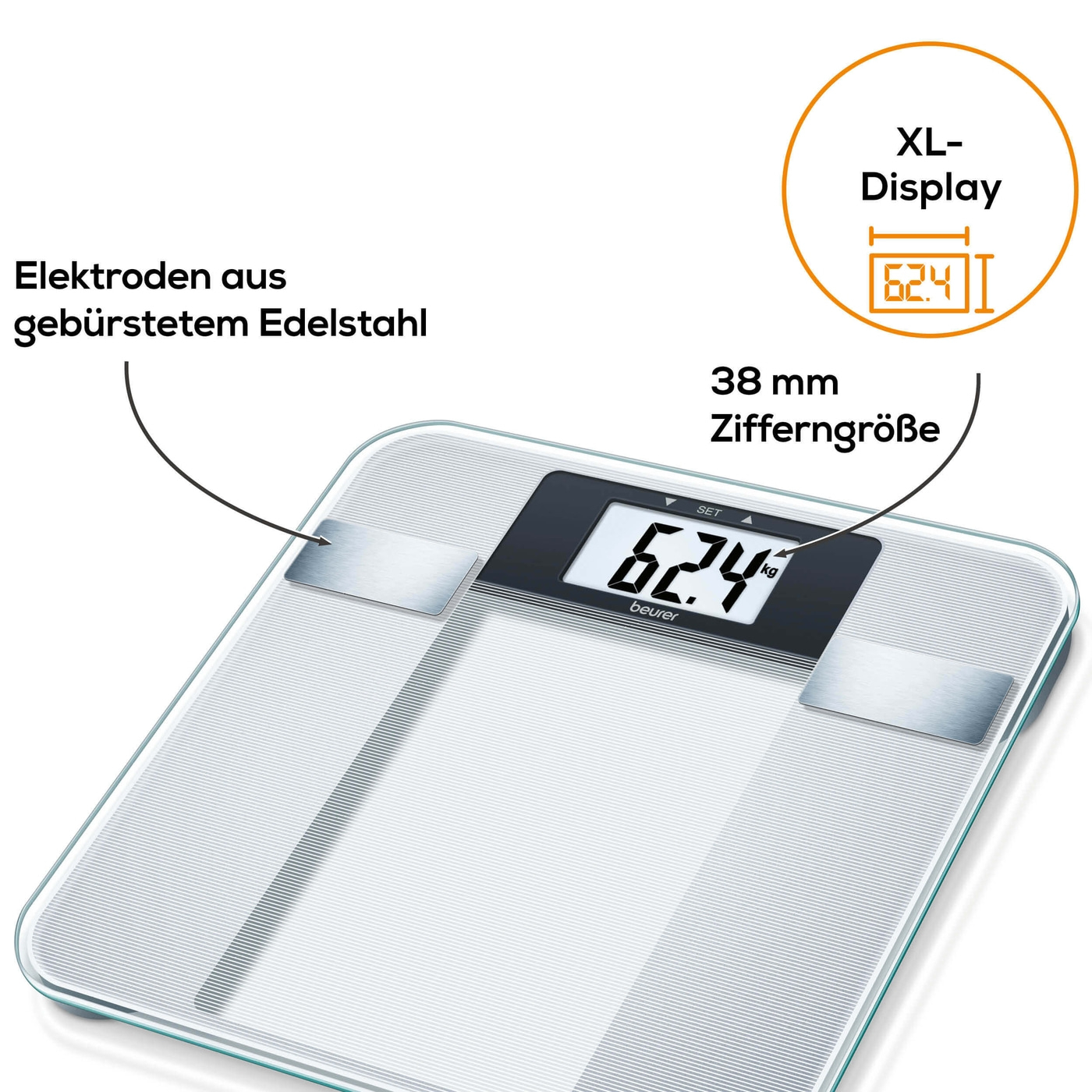Beurer Diagnosewaage - BG 13-Analysewaage mit BMI Ganzkörperanalyse & XL-Display - bis 150 kg