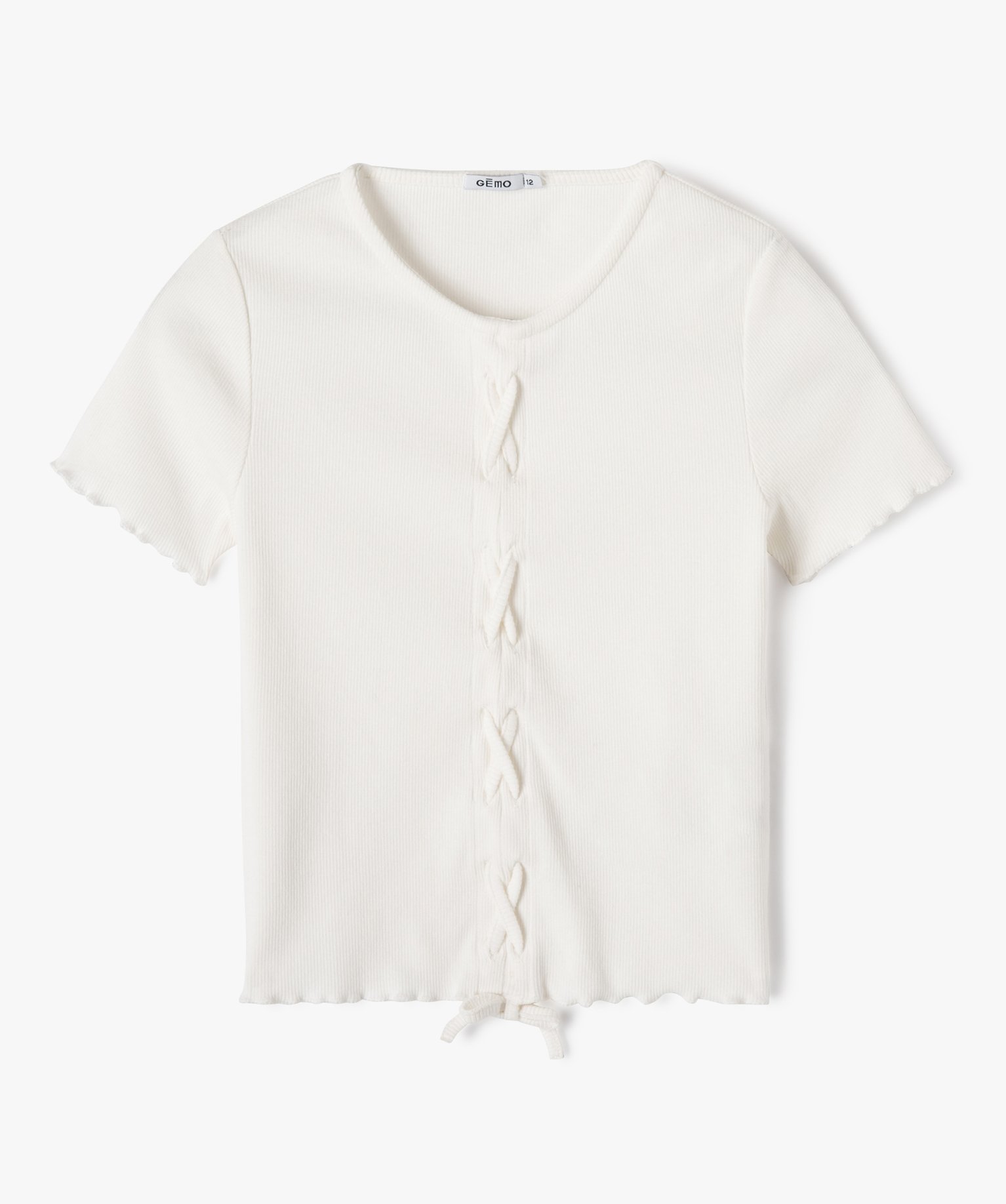Tee-shirt droit à ctes et manches courtes file ecru | GEMO