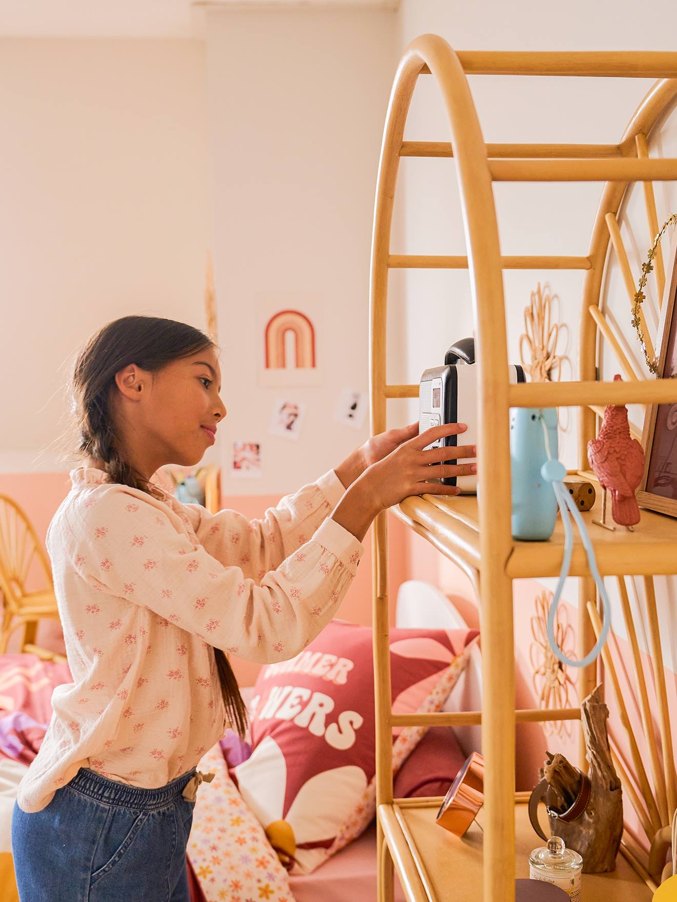 Vertbaudet Kinderzimmer Regal mit 3 Böden, Rattan BOHO - natur/sonnenform