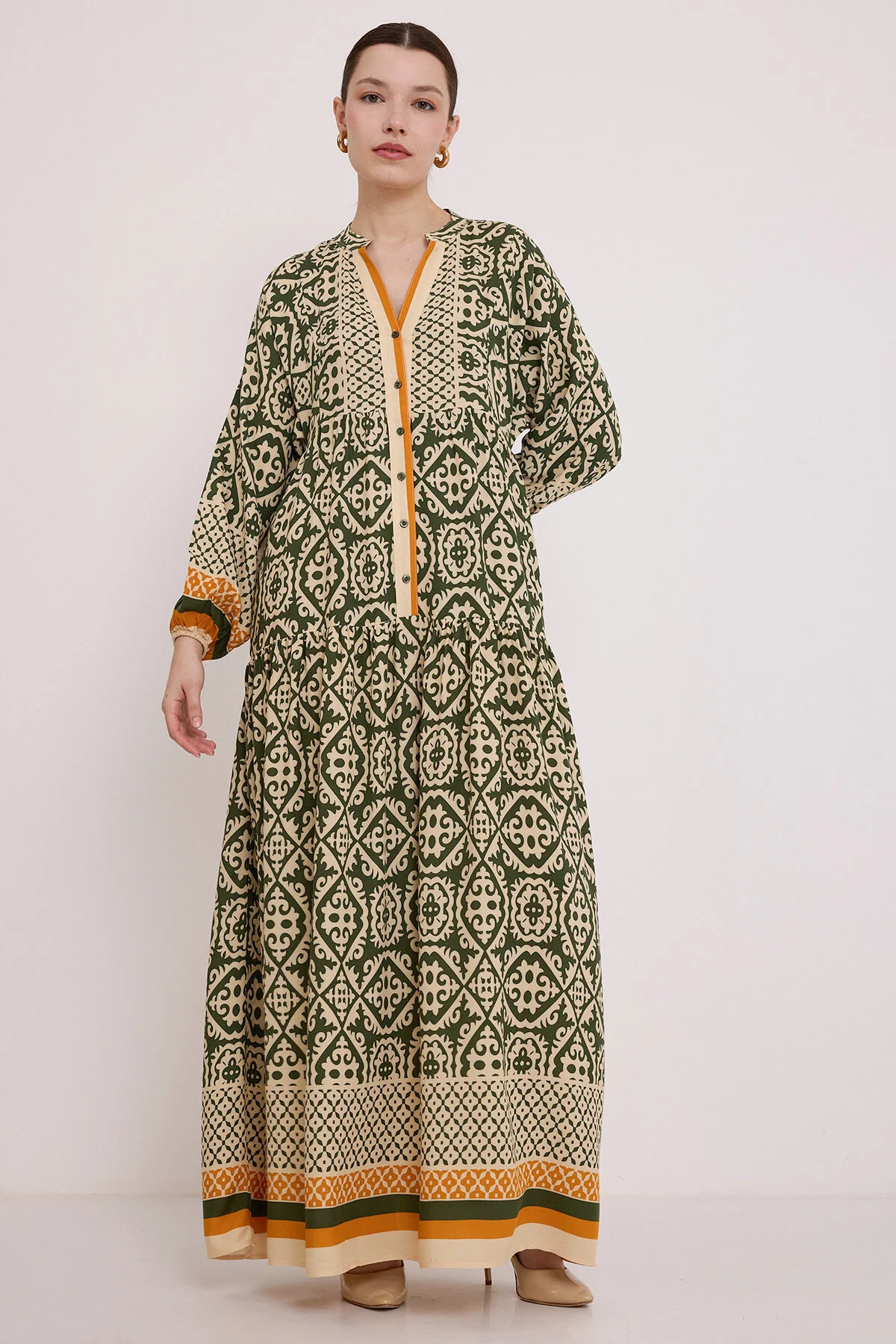Bigdart  Beige-grünes Viskose-Hijab-Kleid für Damen 2423