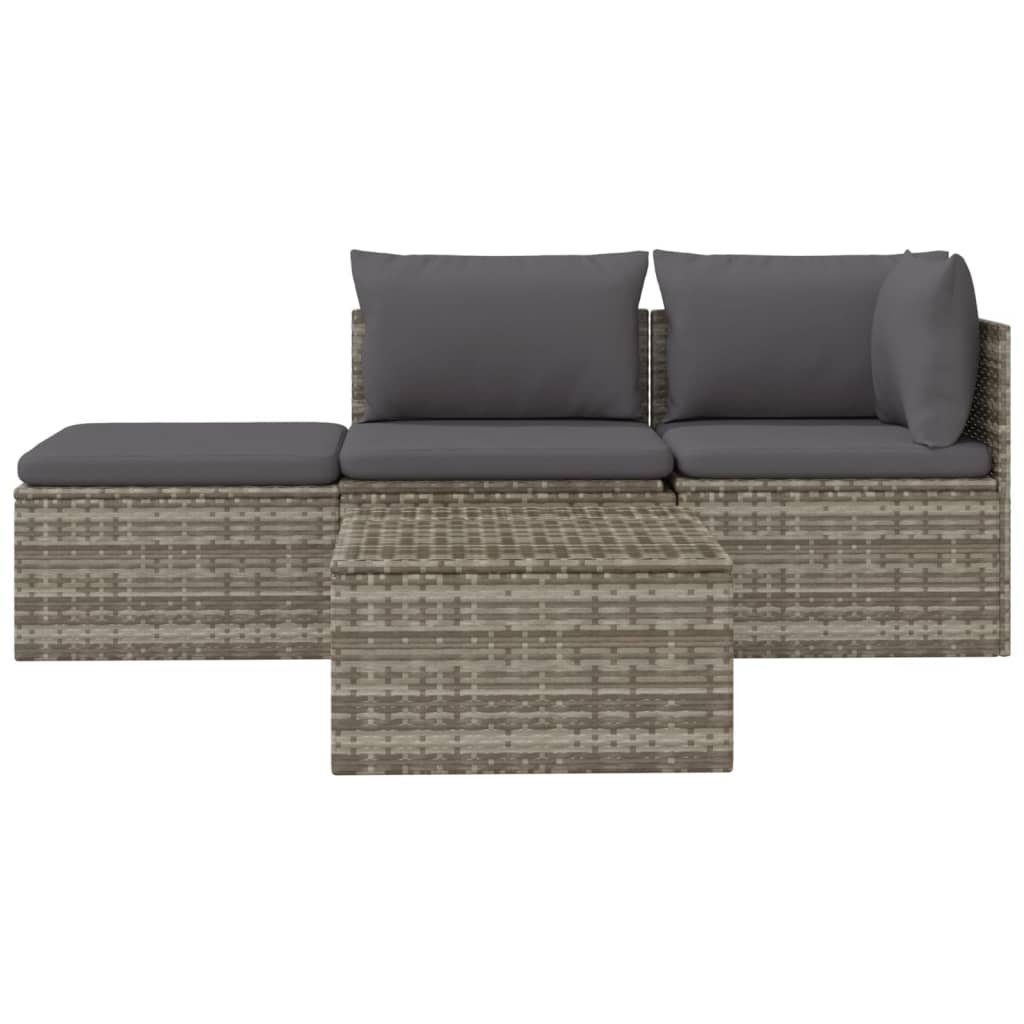 vidaXL Loungesofa 4-tlg. Garten-Lounge-Set mit Kissen Grau Poly Rattan, 1 Teile