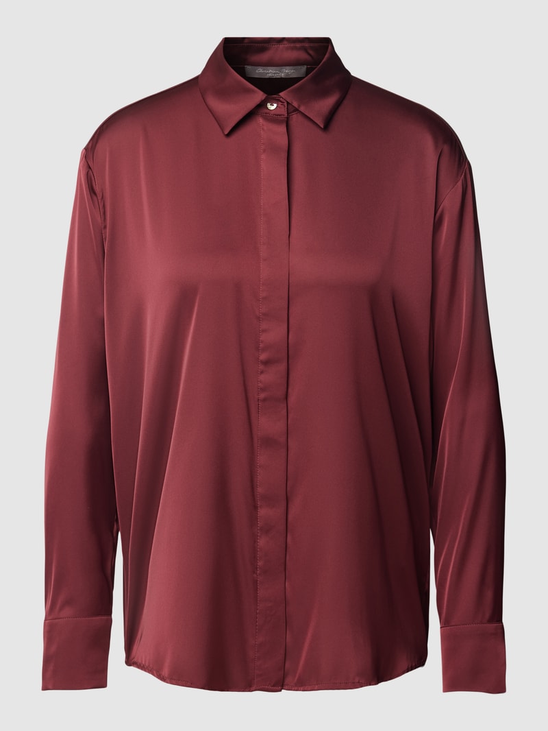 Bluse in Satin-Optik mit verdeckter Knopfleiste in bordeaux rot