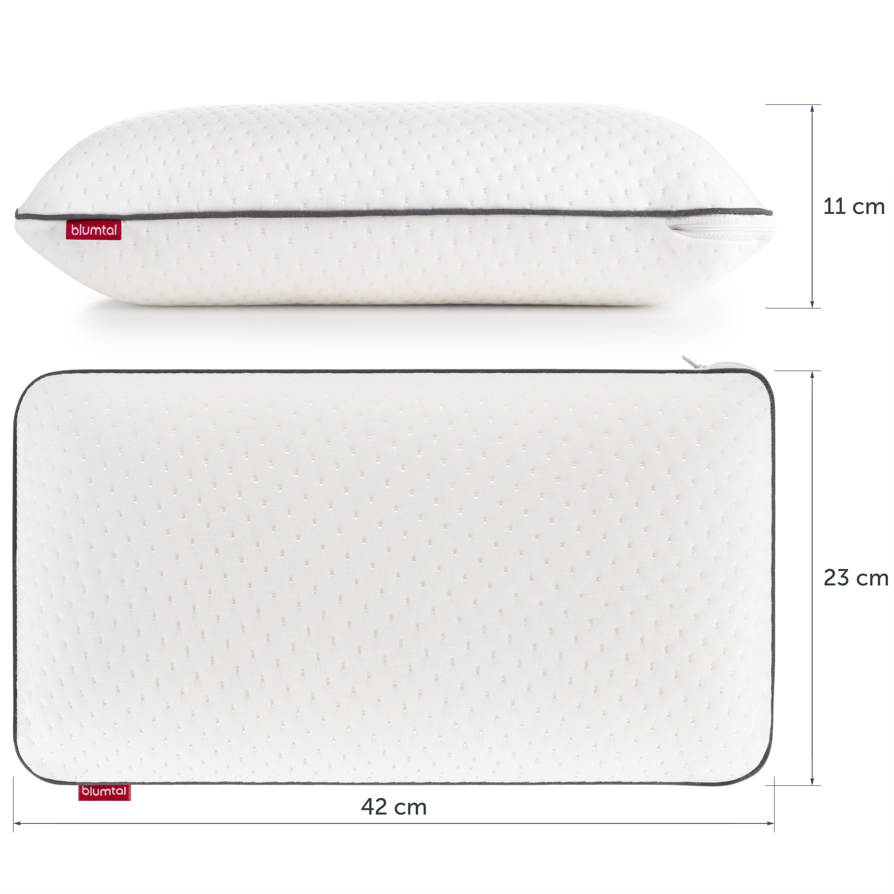 Blumtal Reisekissen Visco-Schaum Reisekissen Memory Foam - Reise Nackenkissen mit Tasche, mit Jersey Bezug, komprimierbar, ideales Camping Kopfkissen