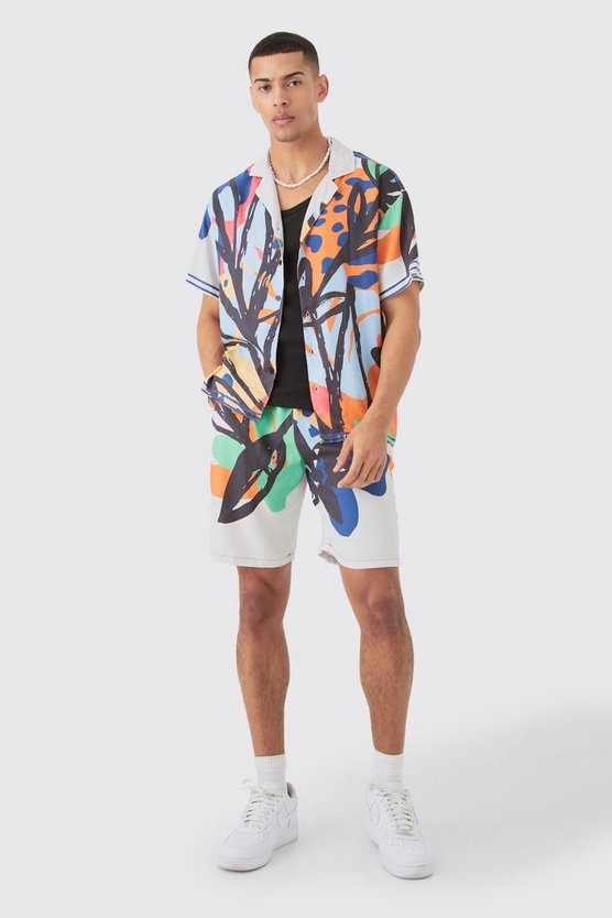 Boxy Viscose Abstract Flower Shirt & Short Set
