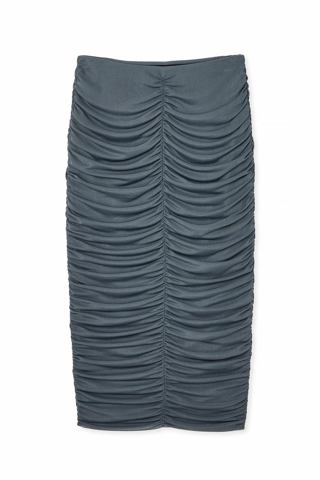 Rouched Mesh Midi Skirt