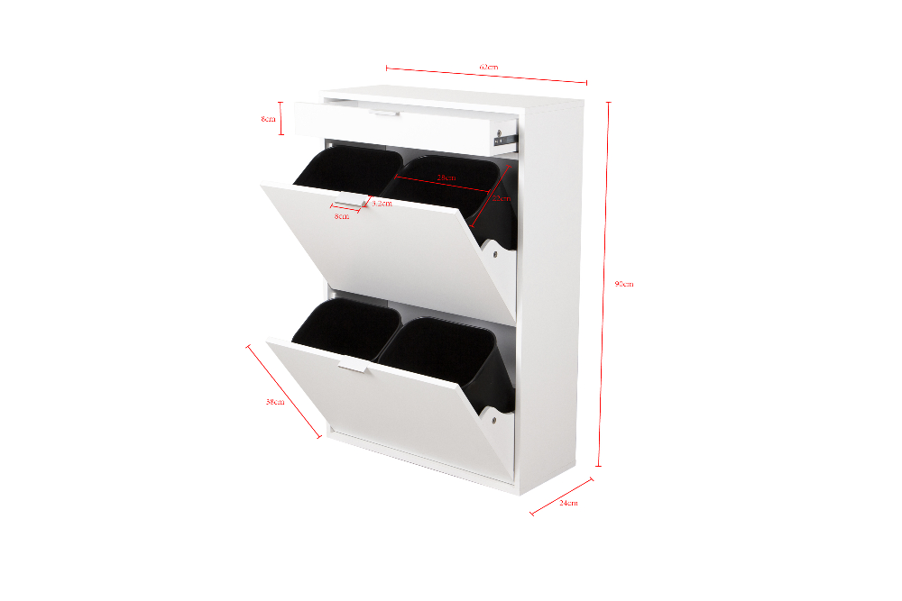 Happy Home Happy Home Mülleimerschrank mit Schublade & 4 Abfalleimer weiß