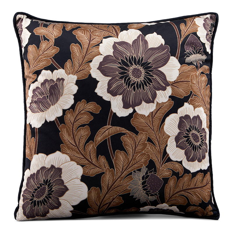 Home Putetrekk 45x45 cm chenille brun blomst