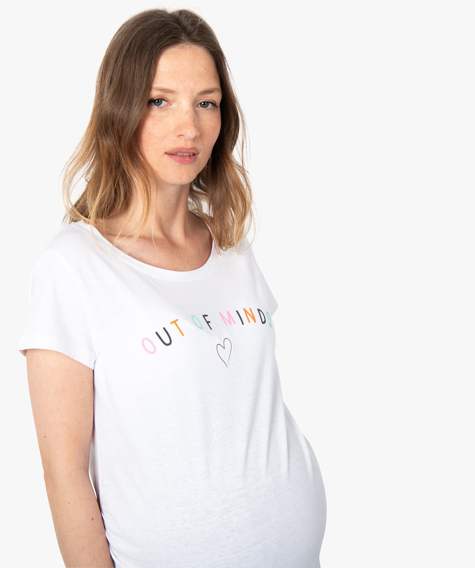 Tee-shirt de grossesse avec inscription multicolore blanc | GEMO