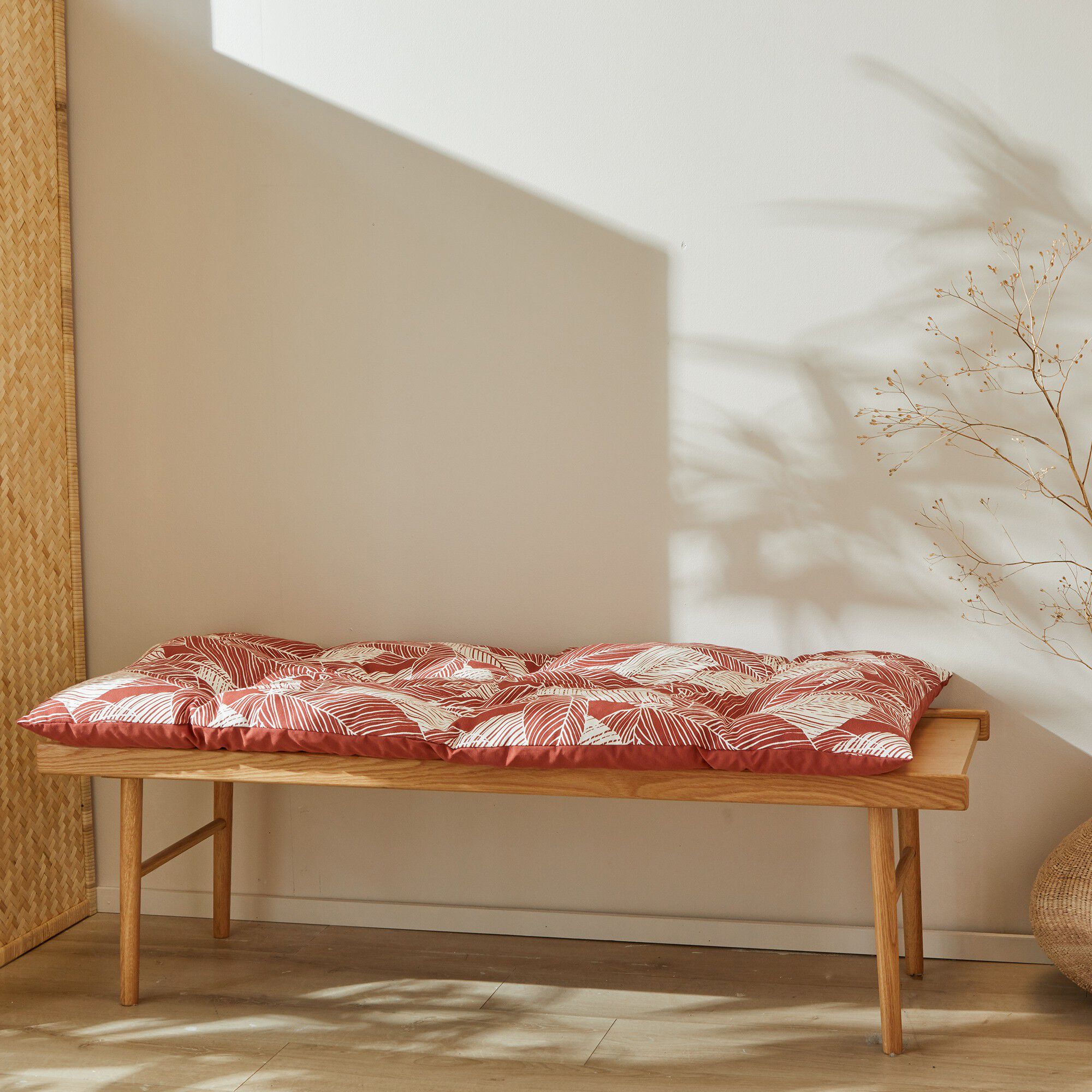 Long coussin déco coton imprimé feuillage