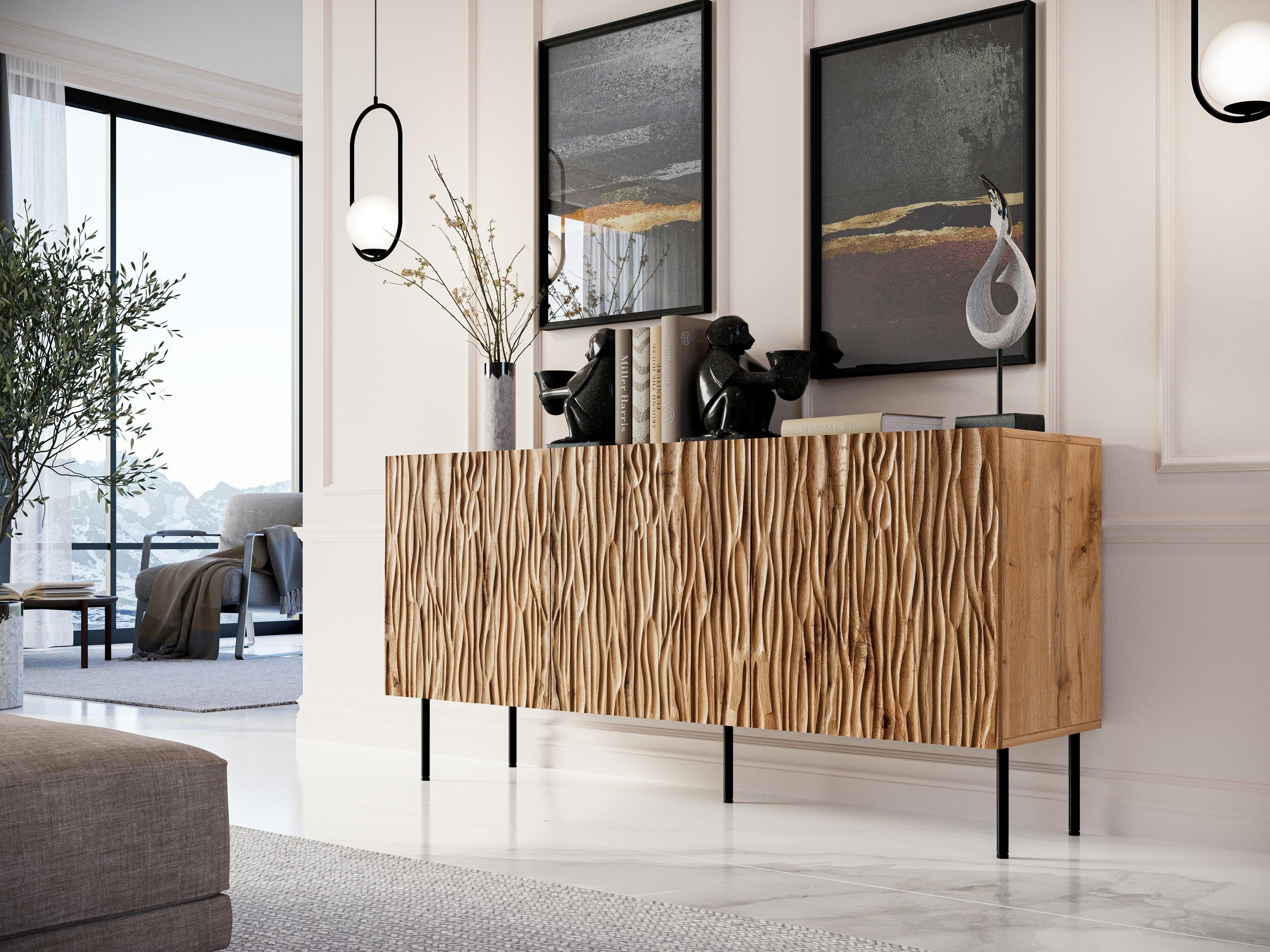 Furnix Kombikommode GLEYA Sideboard multifunktioneller Highboard mit gefrästen Fronten, B152 oder 190 x H74,5 x T42 cm