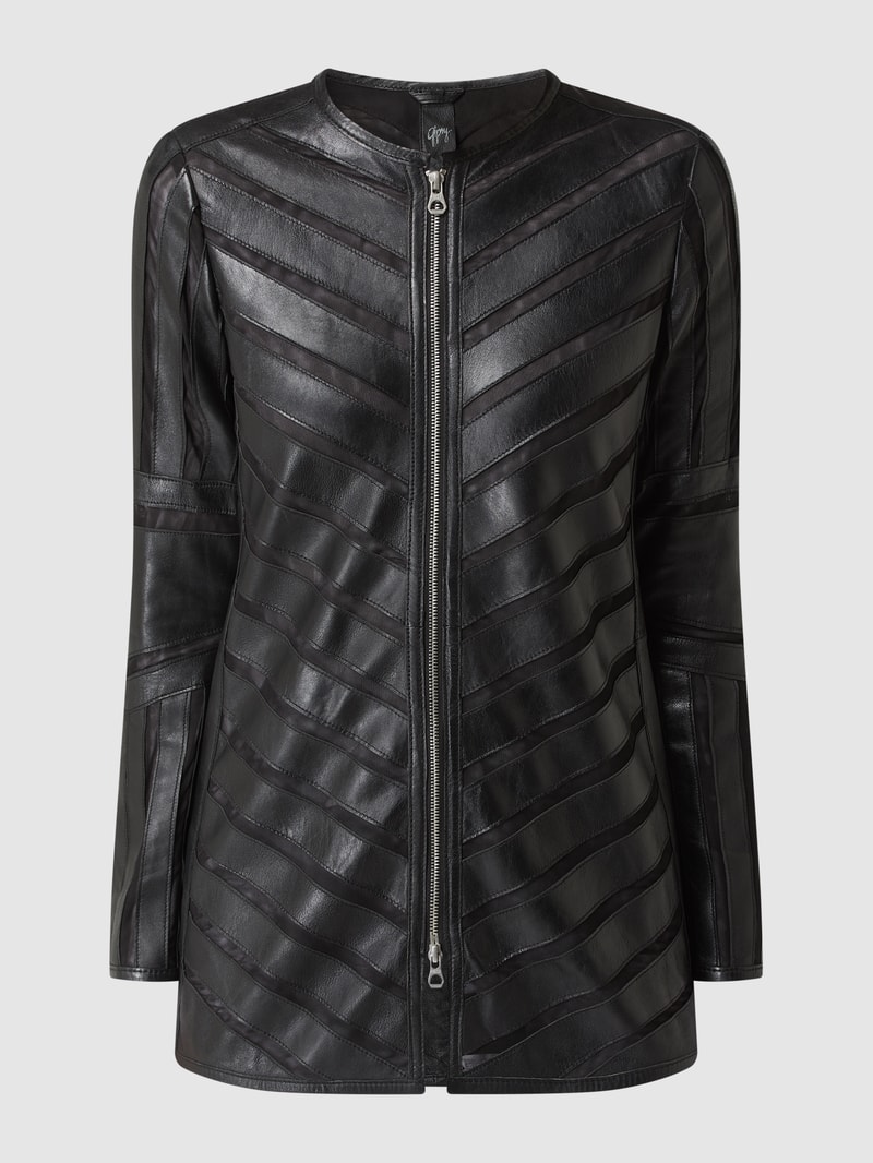 Regular Fit Lederjacke mit Kontrasteinsätzen Modell 'Nanni' in schwarz