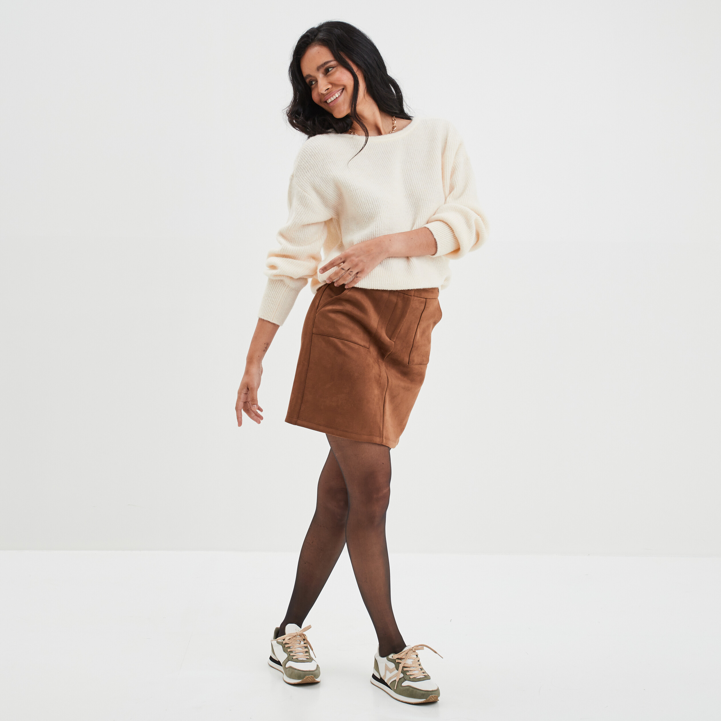 Pull réversible dos col en V creme femme | La Halle