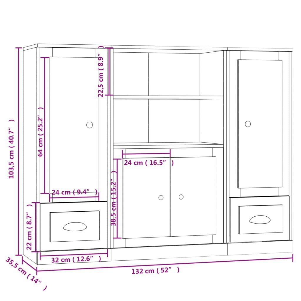 vidaXL Sideboard Highboards 3 Stk. Hochglanz-Weiß Holzwerkstoff (3 St)