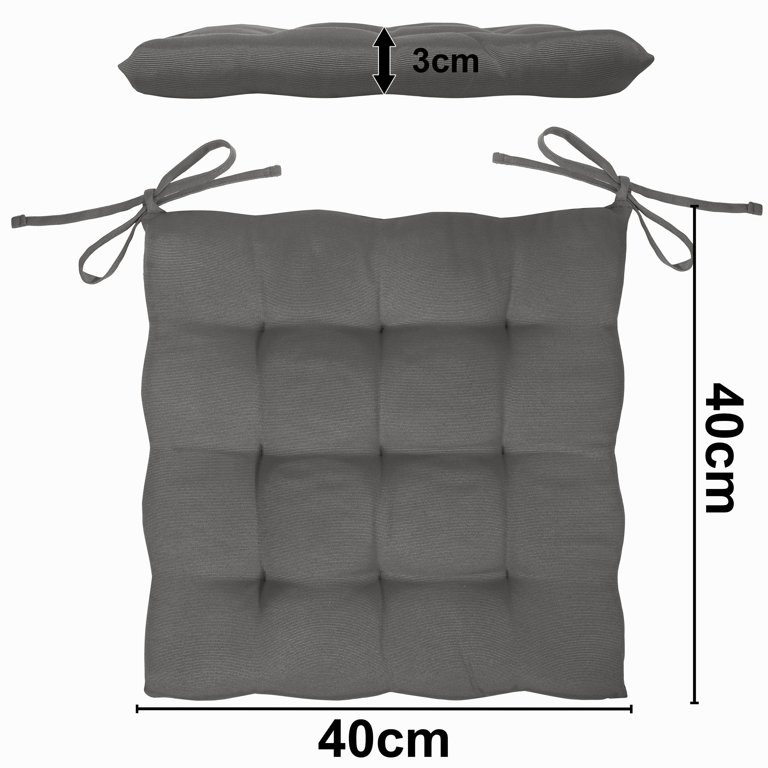 NatureMark Sitzkissen Sitzkissen 40 X 40 CM, 4er Pack Stuhlkissen mit Bändern Gr. 40x40 cm Sitzkissen gefüllt, Anthrazit