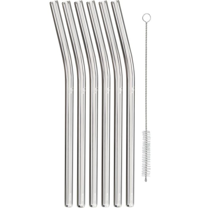 Baric Trinkhalm-Set aus Glas, 22 cm, 6-teilig plus ReinigungsbÜrste