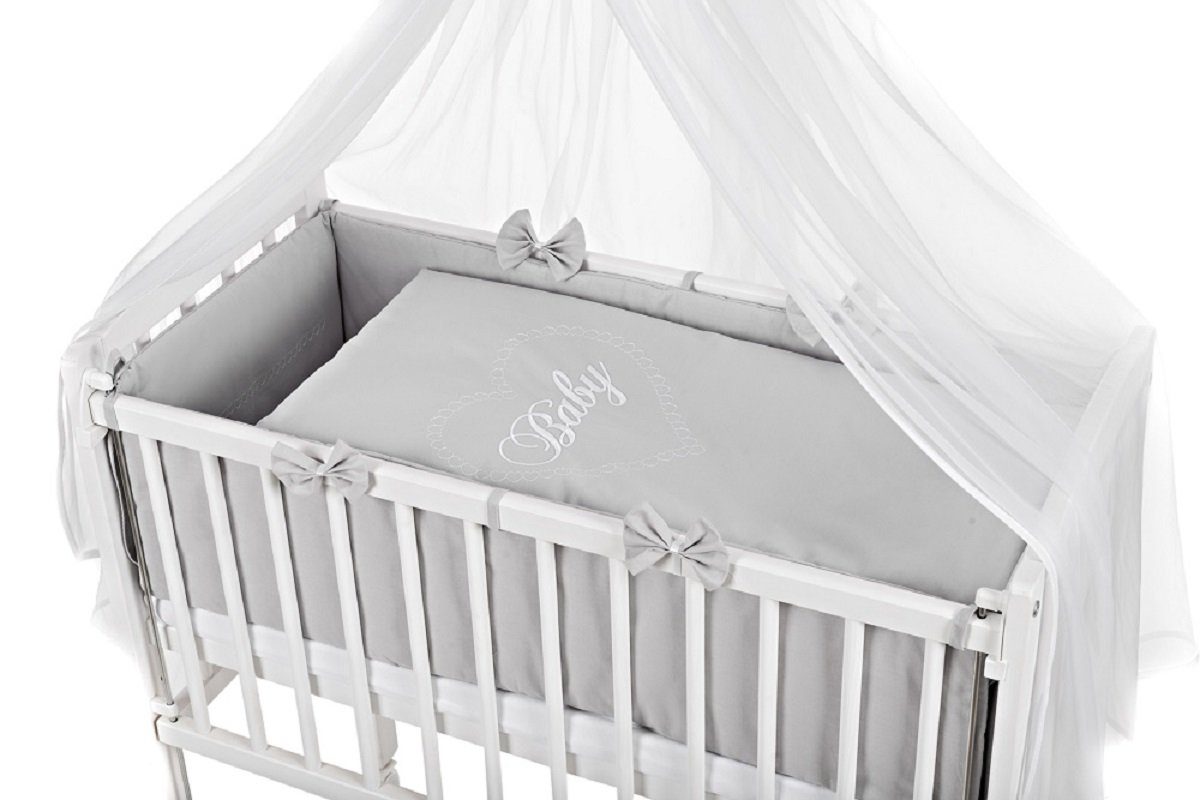 Babyhafen Beistellbett Babybett Komplettbett BABYHERZ mit Deko-Schleifen in 5 Farben, Made in Europa
