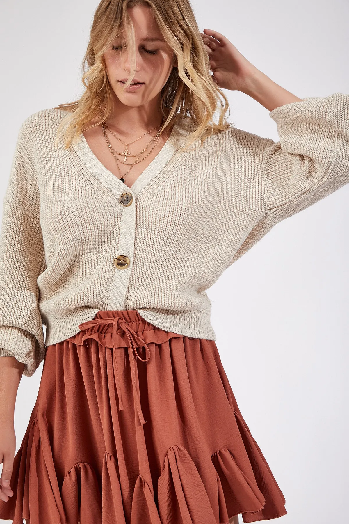 Happiness İstanbul  Strickjacke - Beige - Regular Fit