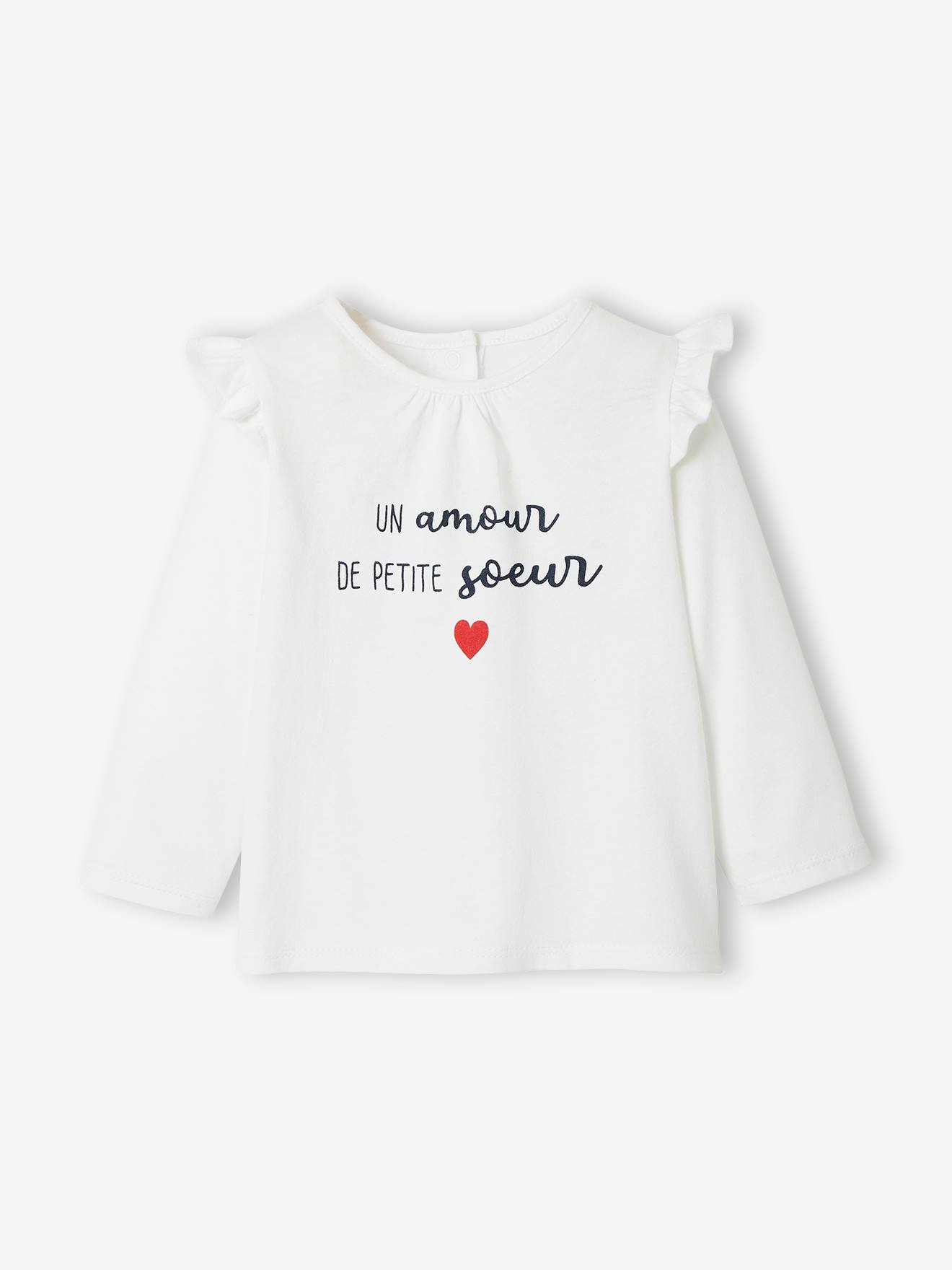 T-shirt à volants bébé manches longues ivoire