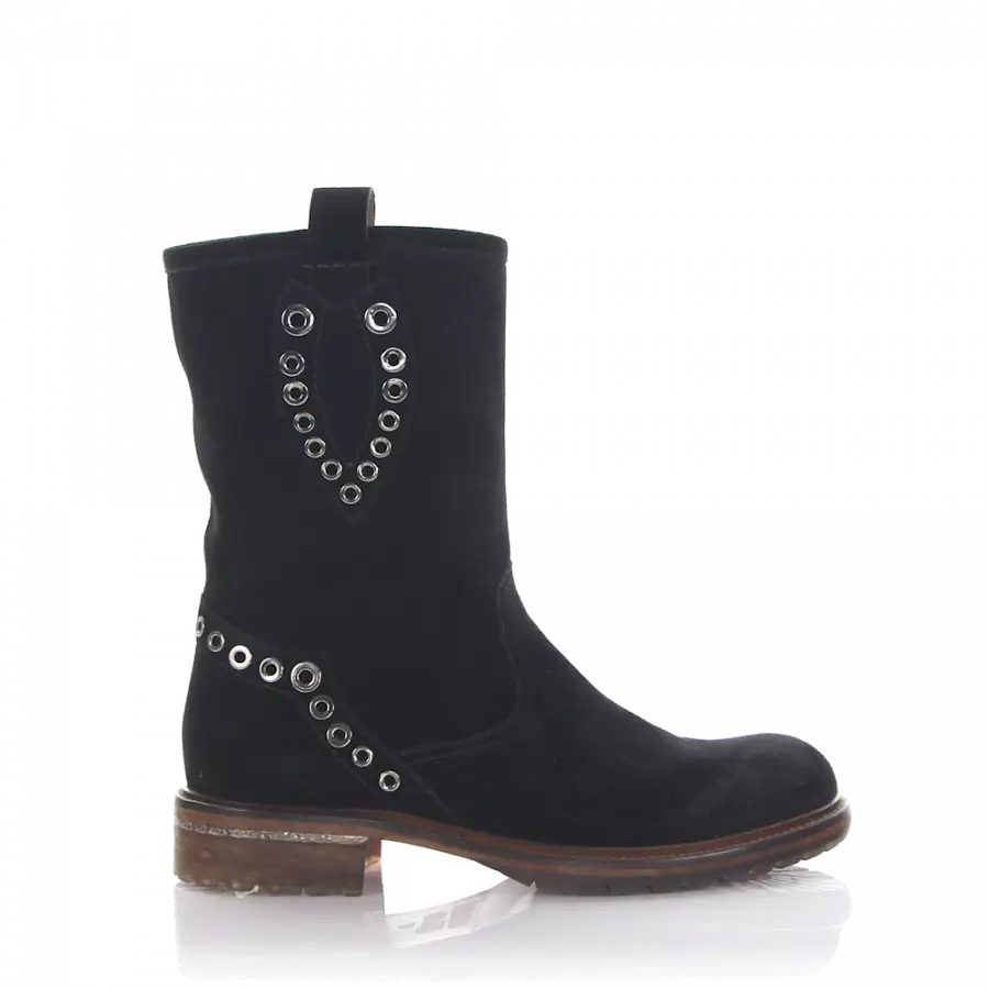 Rossano Bisconti - Stiefeletten Veloursleder Metallverzierung schwarz - schwarz