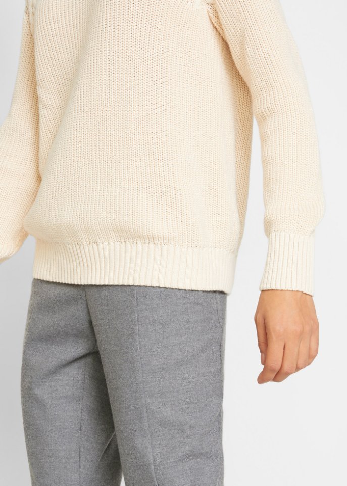 Baumwoll-Pullover mit Ajourmuster