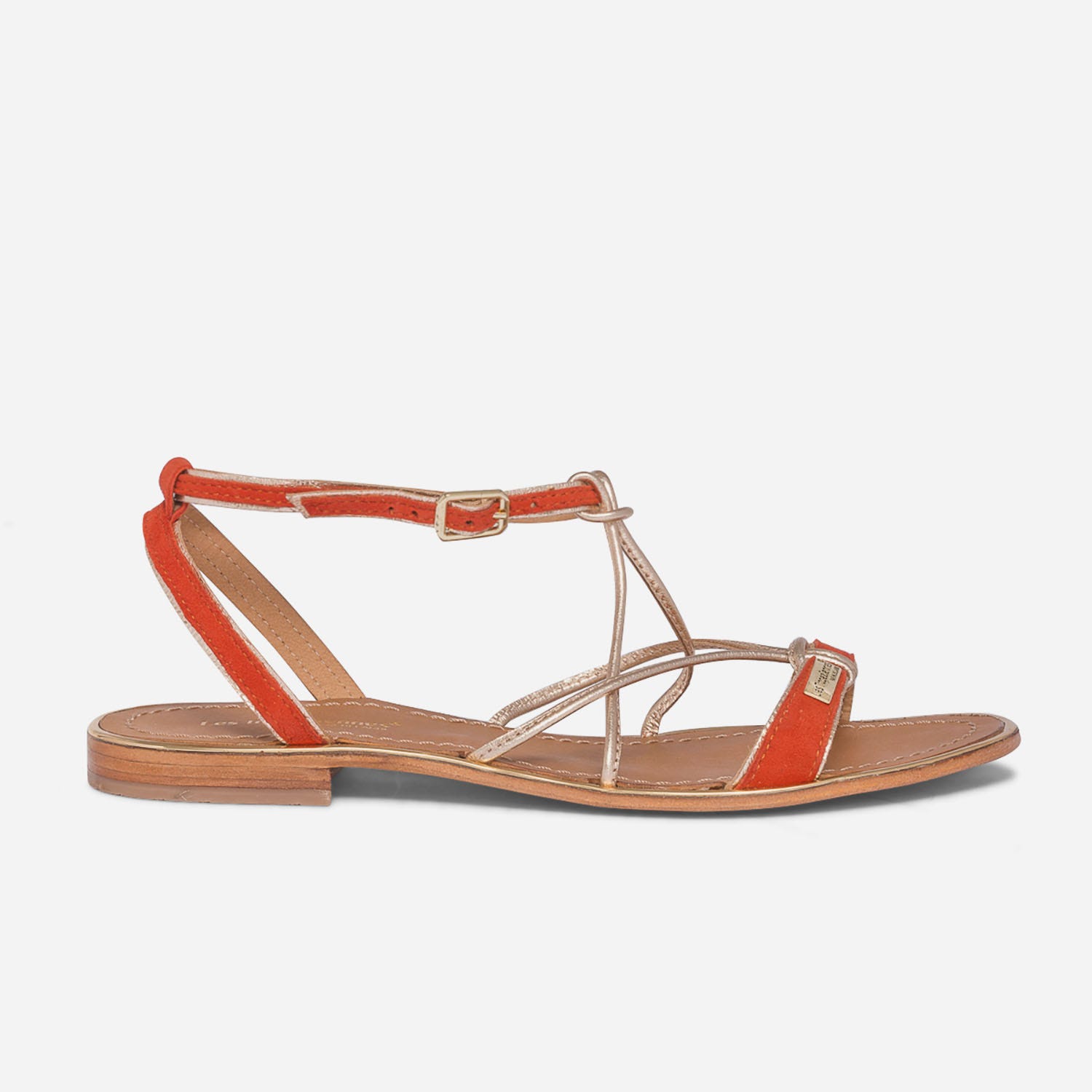 Sandale LES TROPEZIENNES orange et or en cuir