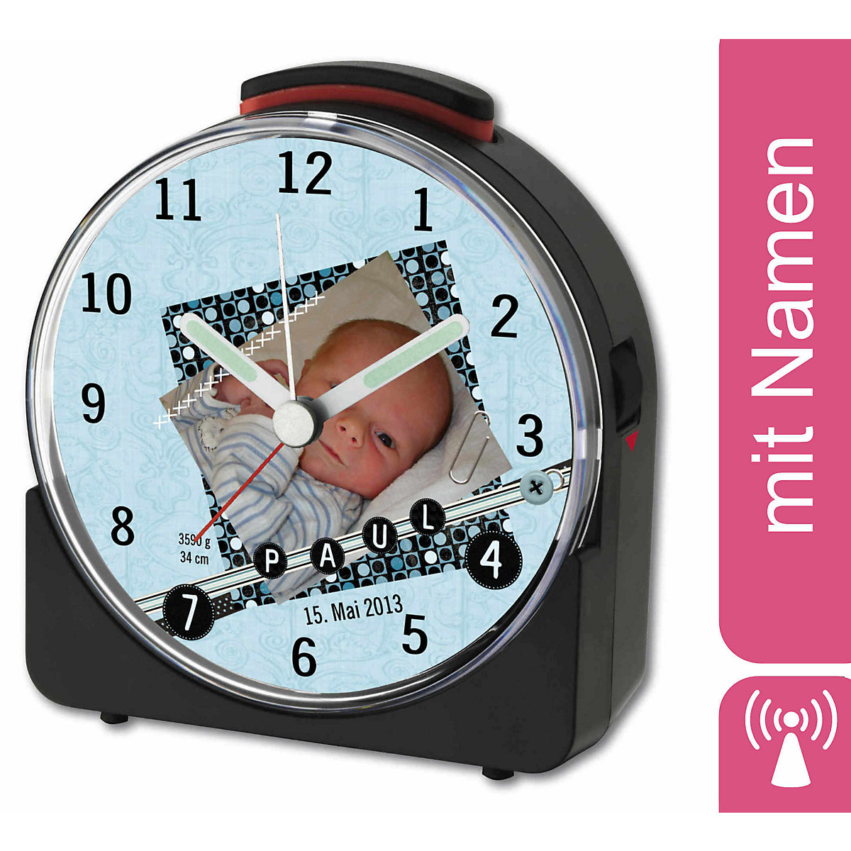 Kinder Funkwecker weiß personalisiert mit Namen Scrapbooking