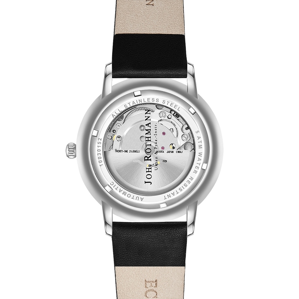 Joh. Rothmann Montre automatique Classic en Argent Cuir véritable en Noir Montre
