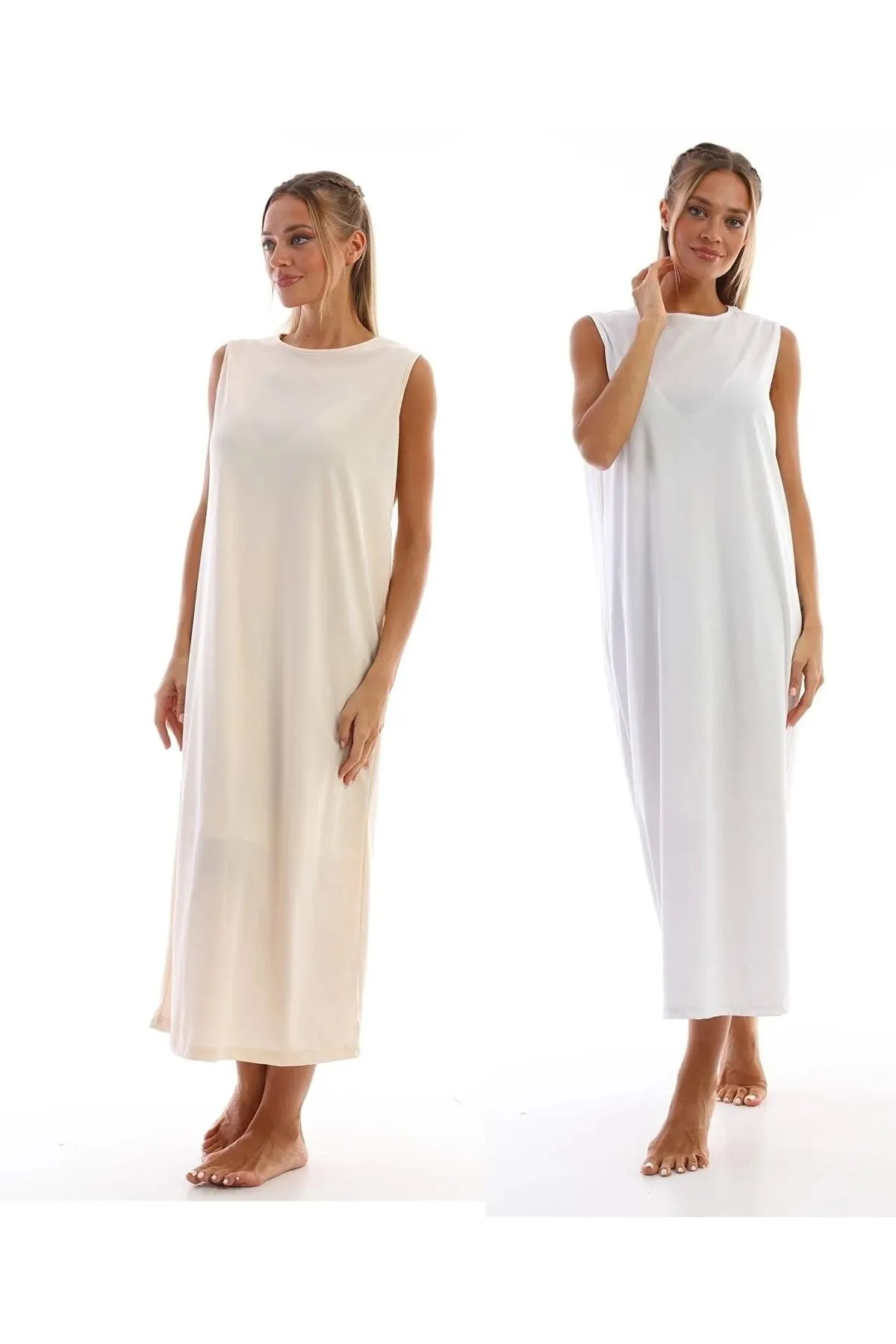 medipek  Ärmelloses Kleid, Futter, Unterwäsche, Unterrock, Weiß, Beige, 2er-Set