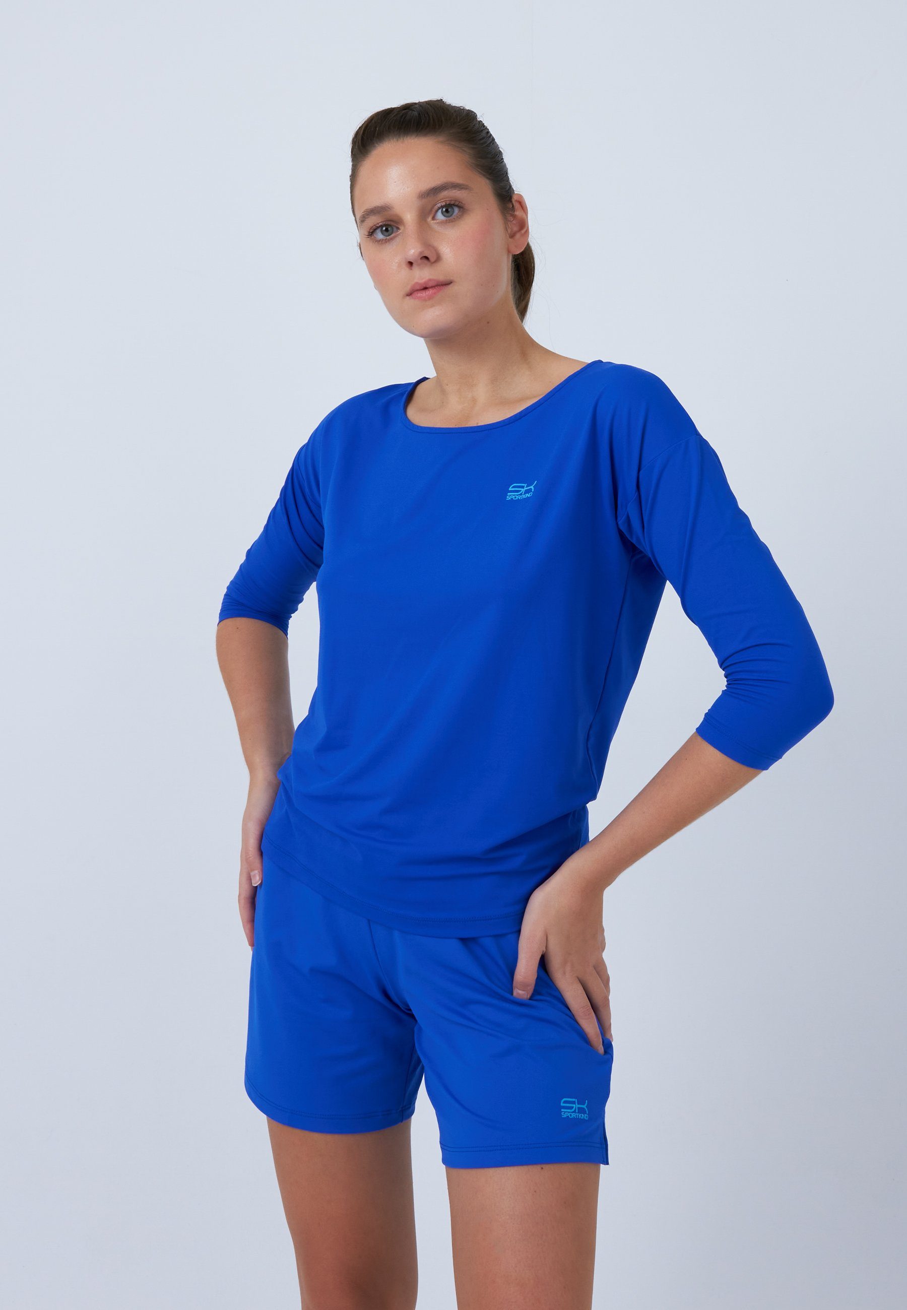 SPORTKIND Funktionsshirt Tennis 3/4 Loose Fit Shirt Mädchen & Damen kobaltblau