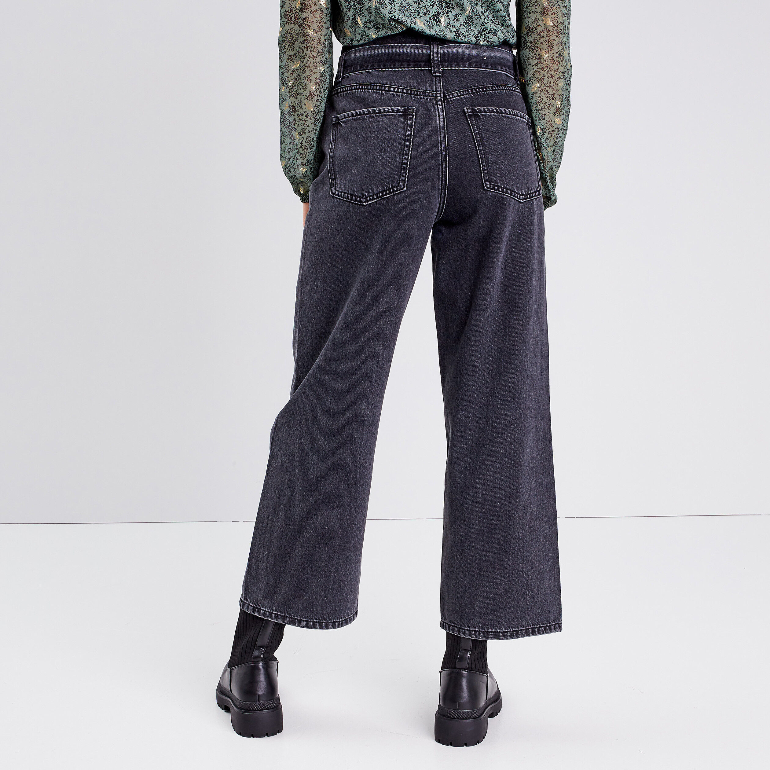 Jeans paperbag wide leg denim noir femme | Cache Cache
