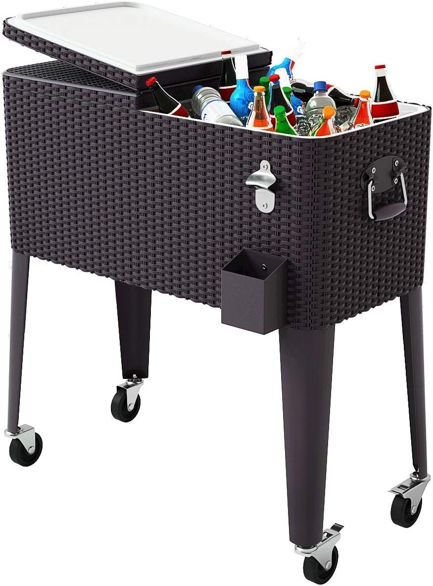 KOMFOTTEU Kühlbox Kühlwagen 76L, mit 2 Griffen & Rollen