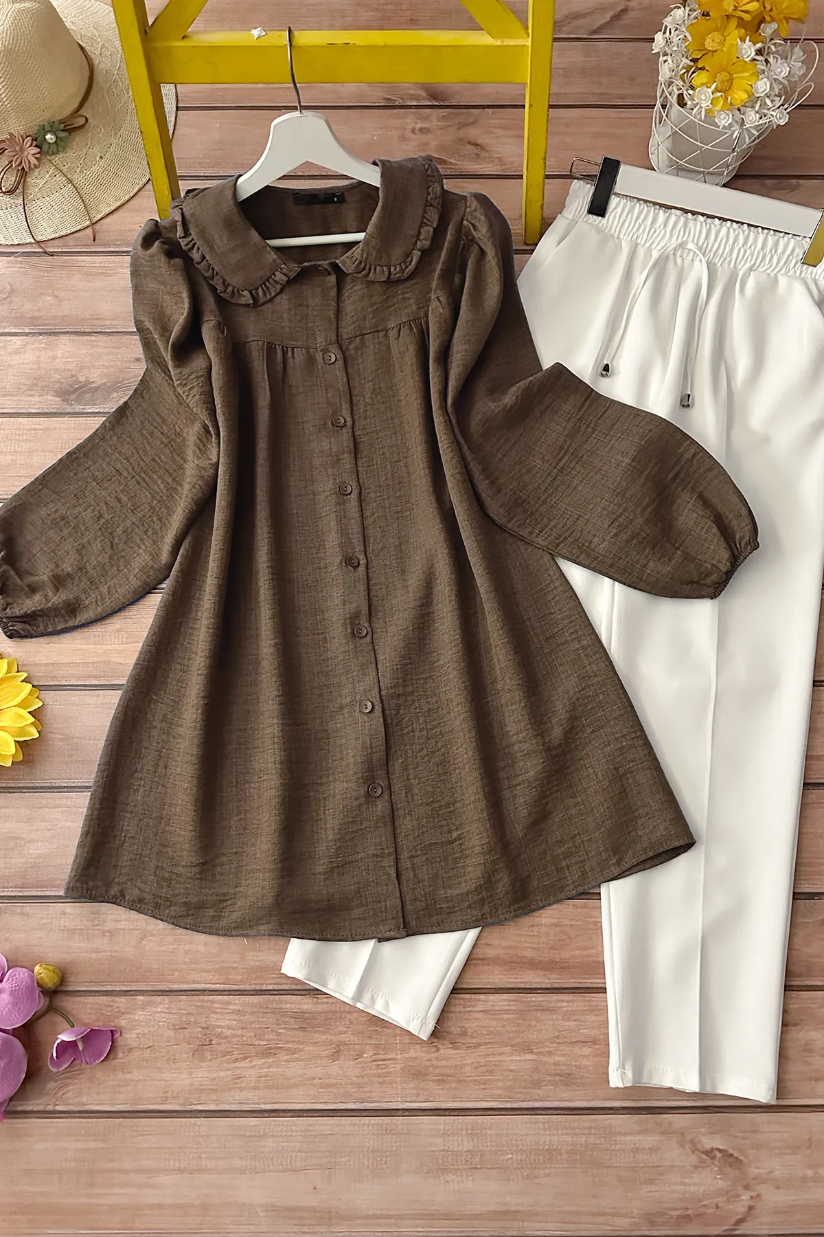 MODAQU  Kombination-Babykragen-Tunika und Hose - Braun