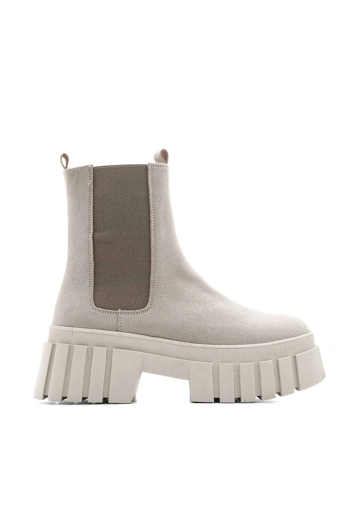 Marjin  Damen-Tagesstiefel aus echtem Leder mit elastischem Seitenband, dicker Sohle, Martes-Beige-Wildleder